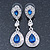 Bridal/ Wedding/ Prom Royal Blue/ Clear CZ Teardrop Earrings In Rhodium Plating - 50mm L - view 7