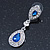 Bridal/ Wedding/ Prom Royal Blue/ Clear CZ Teardrop Earrings In Rhodium Plating - 50mm L - view 8