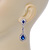 Bridal/ Wedding/ Prom Royal Blue/ Clear CZ Teardrop Earrings In Rhodium Plating - 50mm L - view 3