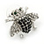 Quirky Black/ Clear Austrian Crystal 'Fly' Stud Earrings In Rhodium Plating - 23mm W - view 5