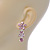 Delicate Pink Crystal Flower & Butterfly Drop Earrings In Rhodium Plating - 35mm L - view 3