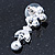Delicate Sky Blue Crystal Flower & Butterfly Drop Earrings In Rhodium Plating - 35mm L - view 5