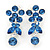 Delicate Sky Blue Crystal Flower & Butterfly Drop Earrings In Rhodium Plating - 35mm L