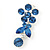 Delicate Sky Blue Crystal Flower & Butterfly Drop Earrings In Rhodium Plating - 35mm L - view 4