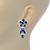 Delicate Sky Blue Crystal Flower & Butterfly Drop Earrings In Rhodium Plating - 35mm L - view 3