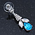 Clear/ Teal Blue CZ, Crystal Drop Sensation Earrings In Rhodium Plating - 37mm L - view 8