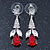 Clear/ Red CZ, Crystal Drop Sensation Earrings In Rhodium Plating - 37mm L - view 2