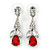 Clear/ Red CZ, Crystal Drop Sensation Earrings In Rhodium Plating - 37mm L
