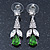 Clear/ Green CZ, Crystal Drop Sensation Earrings In Rhodium Plating - 37mm L - view 2