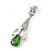 Clear/ Green CZ, Crystal Drop Sensation Earrings In Rhodium Plating - 37mm L - view 11