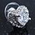 Clear CZ Crystal Heart Stud Earrings In Rhodium Plating - 15mm W - view 5