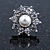 Teen Small Crystal, Simulated Pearl 'Flower' Stud Earrings In Rhodium Plating - 15mm D - view 4