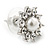 Teen Small Crystal, Simulated Pearl 'Flower' Stud Earrings In Rhodium Plating - 15mm D - view 8