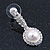 Bridal/ Wedding/ Prom Silver Tone Clear Crystal, Simulated Pearl Flower Linear Earrings - 35mm L - view 8