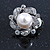 Classic Diamante Simulated Pearl Clip On Earrings In Silver Plating - 20mm Diameter - view 4