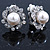 Classic Diamante Simulated Pearl Clip On Earrings In Silver Plating - 20mm Diameter - view 3