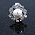 Classic Diamante Simulated Pearl Clip On Earrings In Silver Plating - 20mm Diameter - view 10