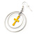 Double Hoop With Yellow Cross Earrings In Silver Tone - 58mm L - view 3