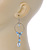 Silver Tone Hoop With Light Blue Bead Chain Dangle - 80mm L - view 3