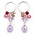 Pink/ Lavender Acrylic Bead Small Hoop Earrings In Silver Tone - 50mm L