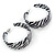 Black/ White Enamel Zebra Print Hoop Earrings In Silver Tone - 40mm - view 3