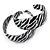 Black/ White Enamel Zebra Print Hoop Earrings In Silver Tone - 40mm - view 5