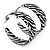 Black/ White Enamel Zebra Print Hoop Earrings In Silver Tone - 40mm