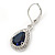 Montana Blue/ Clear CZ Drop Earrings With Leverback Closure In Rhodium Plating - 33mm L - view 6