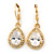 Clear CZ Drop Earrings With Leverback Closure In Gold Plating - 33mm L - view 2