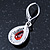 Red/ Clear CZ Drop Earrings With Leverback Closure In Rhodium Plating - 33mm L - view 4
