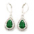 Emerald Green/ Clear CZ Drop Earrings With Leverback Closure In Rhodium Plating - 33mm L - view 3