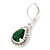 Emerald Green/ Clear CZ Drop Earrings With Leverback Closure In Rhodium Plating - 33mm L - view 7