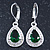 Emerald Green/ Clear CZ Drop Earrings With Leverback Closure In Rhodium Plating - 33mm L - view 10