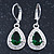 Emerald Green/ Clear CZ Drop Earrings With Leverback Closure In Rhodium Plating - 33mm L - view 9