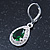 Emerald Green/ Clear CZ Drop Earrings With Leverback Closure In Rhodium Plating - 33mm L - view 4
