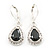 Black/ Clear CZ Drop Earrings With Leverback Closure In Rhodium Plating - 33mm L - view 2