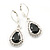 Black/ Clear CZ Drop Earrings With Leverback Closure In Rhodium Plating - 33mm L - view 8