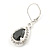 Black/ Clear CZ Drop Earrings With Leverback Closure In Rhodium Plating - 33mm L - view 9
