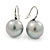 12mm Bridal/ Wedding Lustrous Grey Round Pearl Style Earrings In Silver Tone - 24mm L - view 5