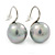12mm Bridal/ Wedding Lustrous Grey Round Pearl Style Earrings In Silver Tone - 24mm L