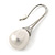 Bridal/ Wedding White Teardrop Pearl Style Earrings In Silver Tone - 40mm L - view 3