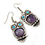 Vintage Inspired Amethyst Stone Owl Drop Earrings In Antique Silver Tone - 50mm L - view 7