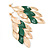 Long Gold/ Green Textured Leaf Chandelier Earrings In Gold Tone - 11cm L - view 6