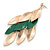 Long Gold/ Green Textured Leaf Chandelier Earrings In Gold Tone - 11cm L - view 3