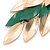 Long Gold/ Green Textured Leaf Chandelier Earrings In Gold Tone - 11cm L - view 4
