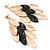 Long Gold/ Black Textured Leaf Chandelier Earrings In Gold Tone - 11cm L - view 5