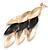 Long Gold/ Black Textured Leaf Chandelier Earrings In Gold Tone - 11cm L - view 6