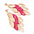 Long Gold/ Pink Textured Leaf Chandelier Earrings In Gold Tone - 11cm L - view 6