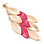 Long Gold/ Pink Textured Leaf Chandelier Earrings In Gold Tone - 11cm L - view 7