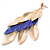 Long Gold/ Purple Textured Leaf Chandelier Earrings In Gold Tone - 11cm L - view 6